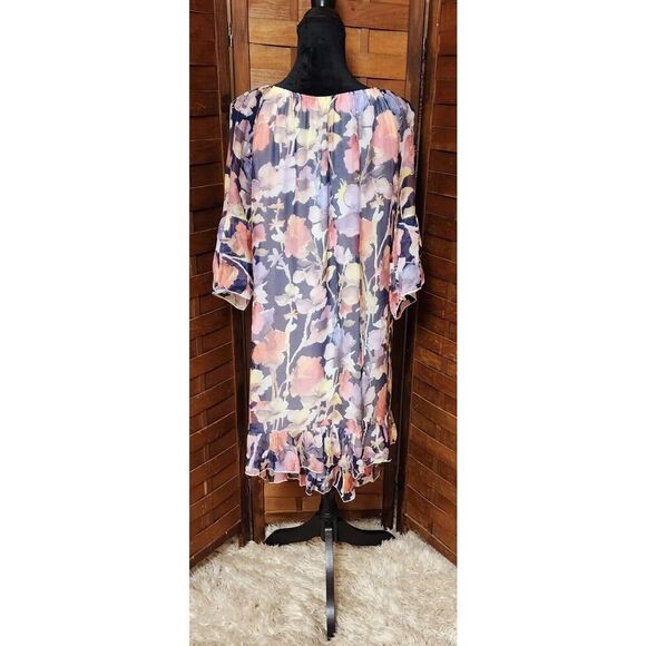 Via Signoria Women's Blue & Pink Floral Lined Dress Made in Italy Size Medium M - Picture 4 of 5